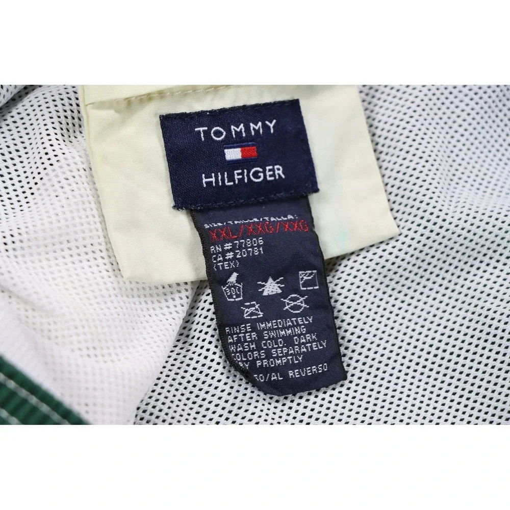 Vintage Tommy Hilfiger Swim Trunks XXL Green Spellout Mesh Board Shorts Nylon